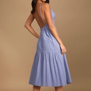 Lulus Happy Times Denim Blue Tiered Midi Dress